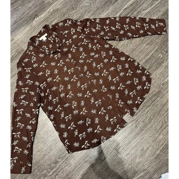 Coldwater Creek Women's Equestrian Top Chocolate Brown Size‎ Large Western - Picture 1 of 7